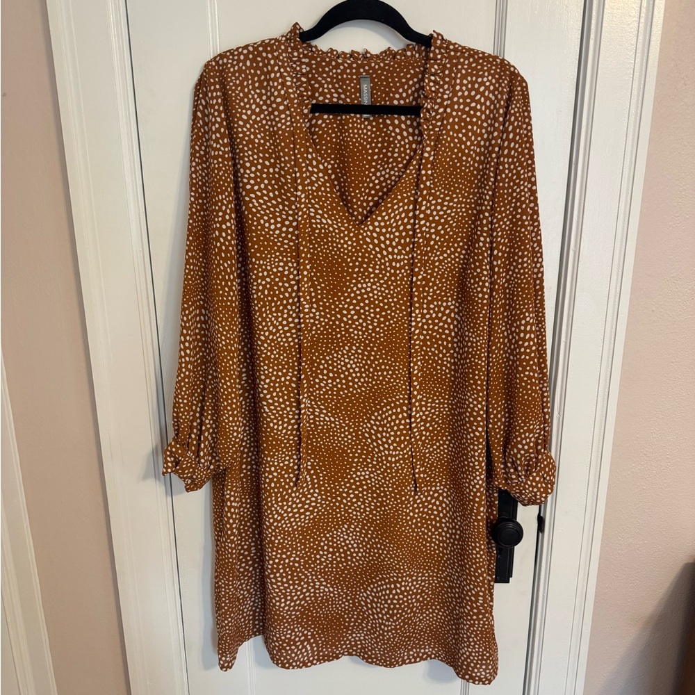 Massini Long Sleeve Dress - Terracotta and White